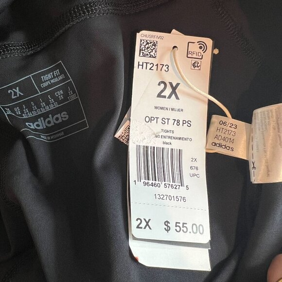 Adidas Womens Plus Size 2X Optime Stash Pocket High-Waisted 7/F8 Tights Black HT - Picture 7 of 9